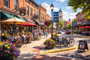 Downtown Sparta Wisconsin shops restaurants and cafes along Main Street