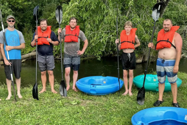 Little La Crosse River kayaking and tubing access at Whiskey Creek Family RV Park Kayakers preparing to launch on the Little La Crosse River at Whiskey Creek Family RV Park in Sparta Wisconsin