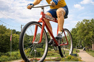 World's Largest Bicyclist statue in Sparta Wisconsin along the bike trail